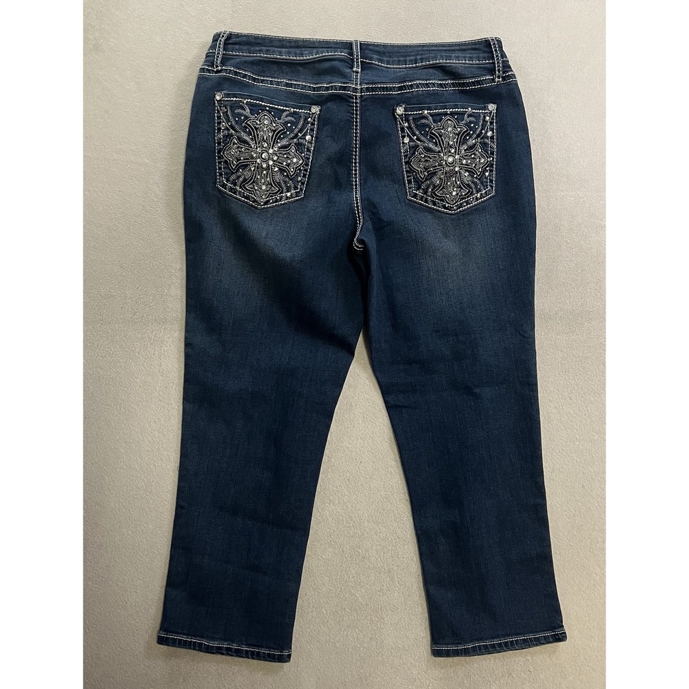 APT 9 Jeans Size 16 Capri Spandex Stretch Rhinestone Cross Pockets Retro Bling